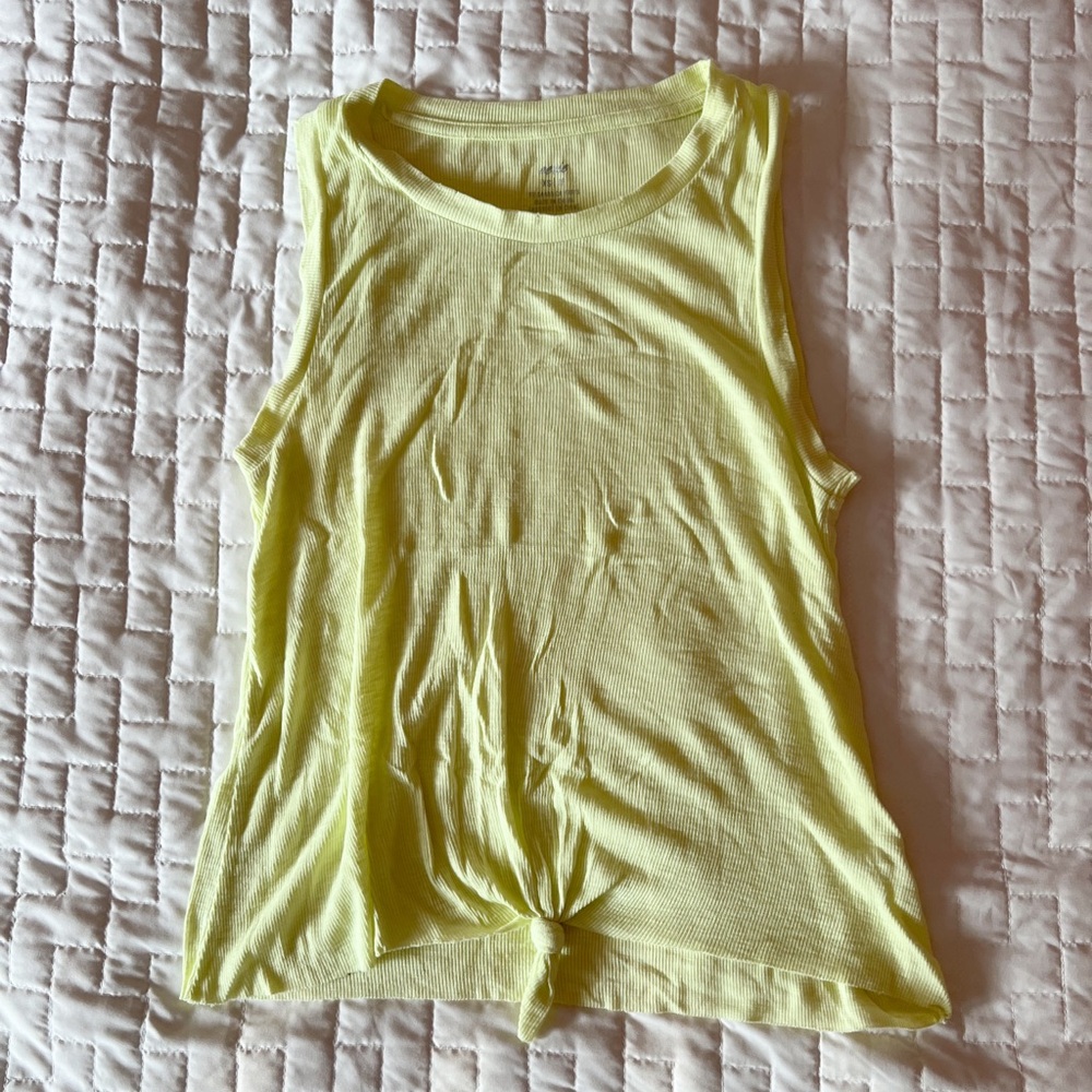 Aerie Real Me Neon Yellow Ribbed Tie Front Tank Top Size XS
